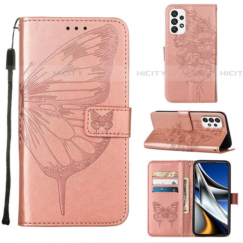 Custodia Portafoglio In Pelle Farfalla Cover con Supporto Y02B per Samsung Galaxy A73 5G Oro Rosa