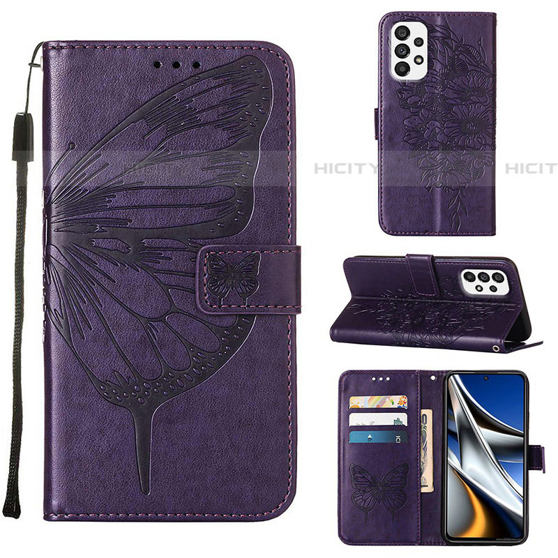 Custodia Portafoglio In Pelle Farfalla Cover con Supporto Y02B per Samsung Galaxy A73 5G Viola