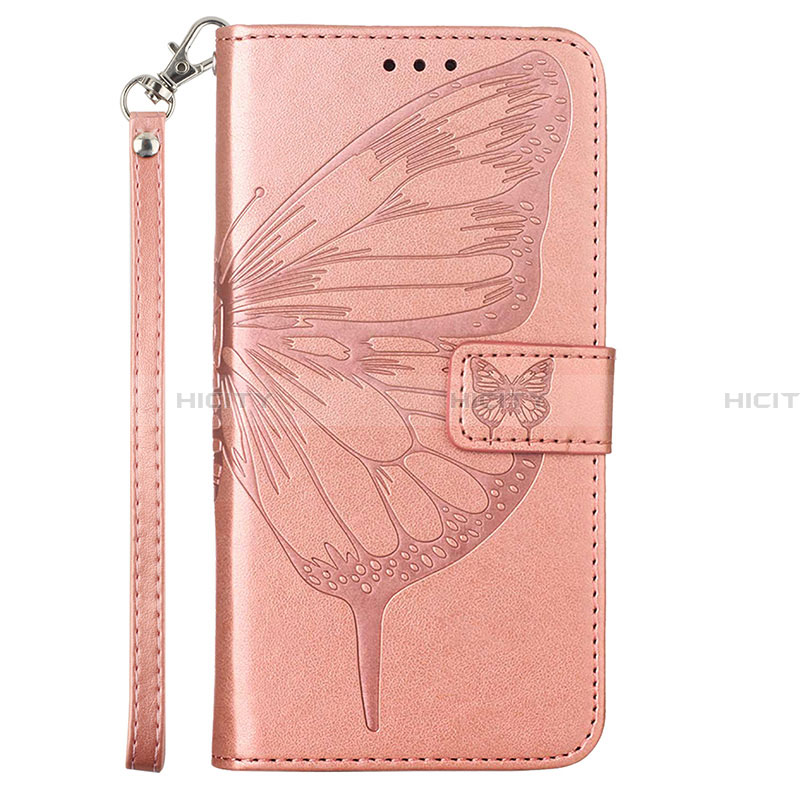 Custodia Portafoglio In Pelle Farfalla Cover con Supporto Y02B per Samsung Galaxy F02S SM-E025F Oro Rosa