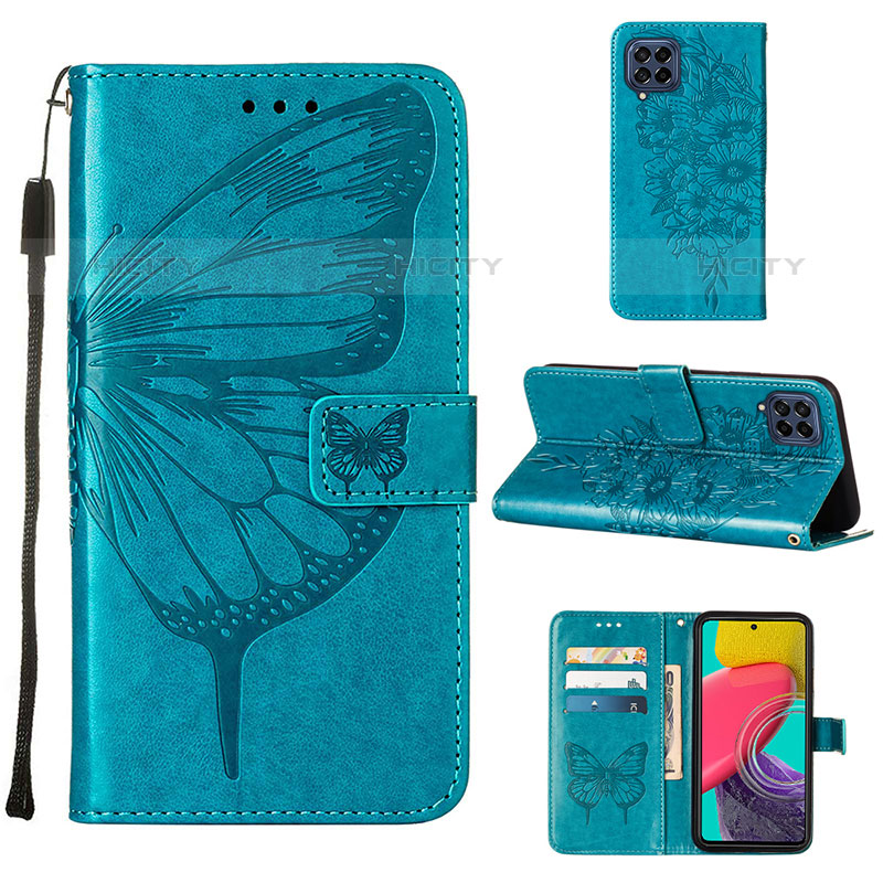 Custodia Portafoglio In Pelle Farfalla Cover con Supporto Y02B per Samsung Galaxy M33 5G Blu