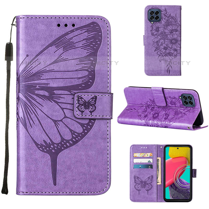 Custodia Portafoglio In Pelle Farfalla Cover con Supporto Y02B per Samsung Galaxy M53 5G Lavanda