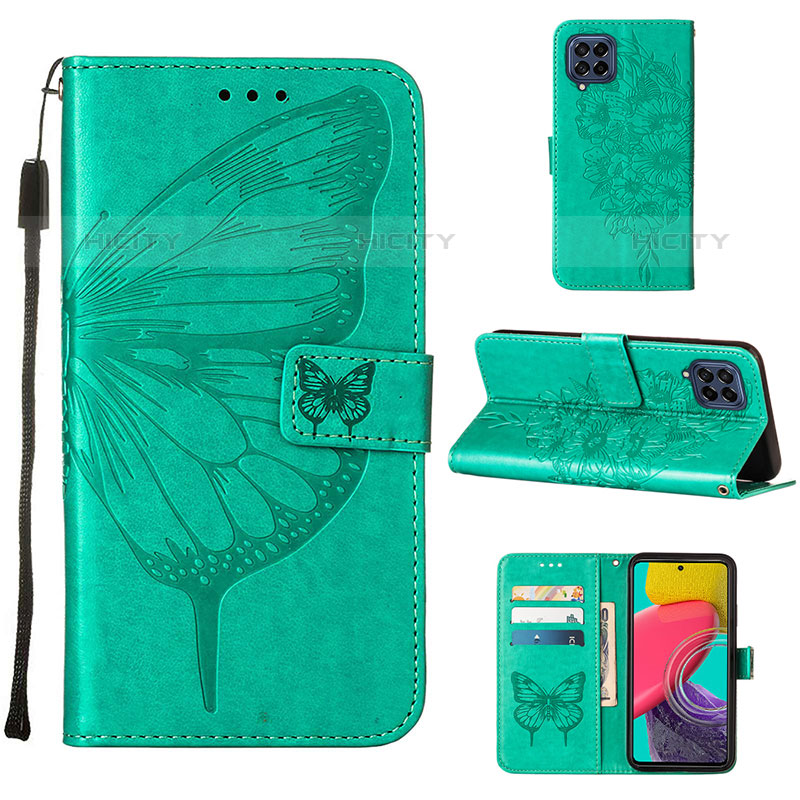 Custodia Portafoglio In Pelle Farfalla Cover con Supporto Y02B per Samsung Galaxy M53 5G Verde