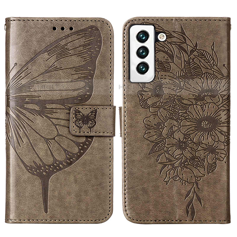 Custodia Portafoglio In Pelle Farfalla Cover con Supporto Y06B per Samsung Galaxy S21 FE 5G Bronze