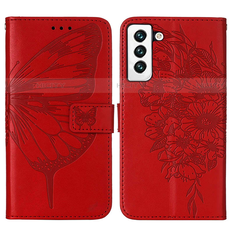 Custodia Portafoglio In Pelle Farfalla Cover con Supporto Y06B per Samsung Galaxy S21 FE 5G Rosso