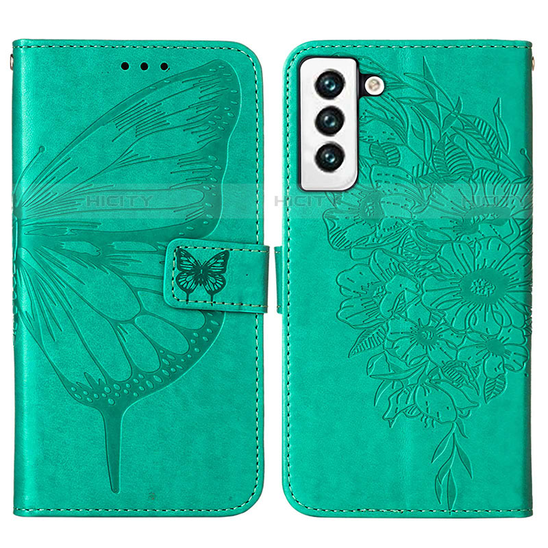 Custodia Portafoglio In Pelle Farfalla Cover con Supporto Y06B per Samsung Galaxy S21 FE 5G Verde