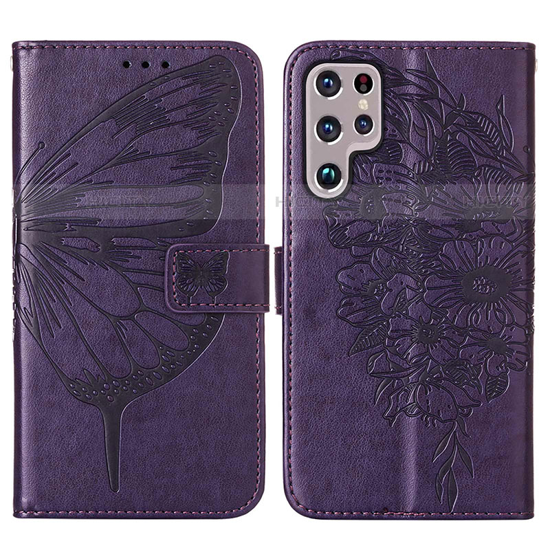 Custodia Portafoglio In Pelle Farfalla Cover con Supporto Y06B per Samsung Galaxy S21 Ultra 5G Viola