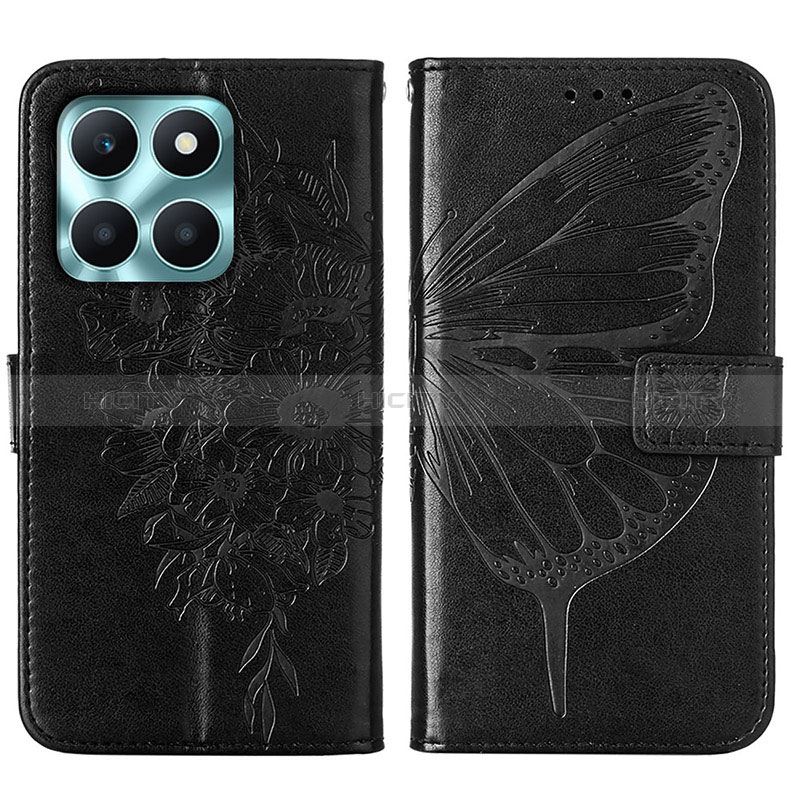 Custodia Portafoglio In Pelle Farfalla Cover con Supporto YB1 per Huawei Honor X6a Nero