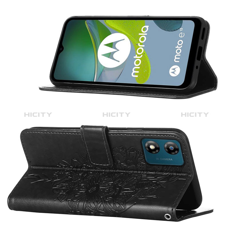 Custodia Portafoglio In Pelle Farfalla Cover con Supporto YB1 per Motorola Moto E13