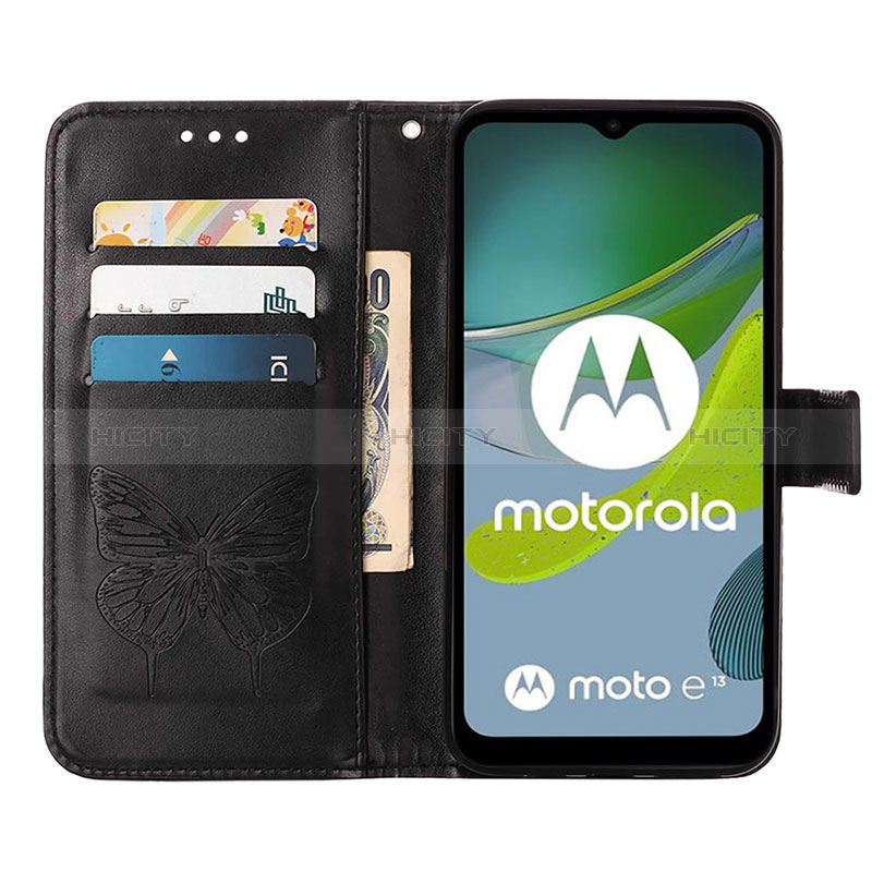 Custodia Portafoglio In Pelle Farfalla Cover con Supporto YB1 per Motorola Moto E13