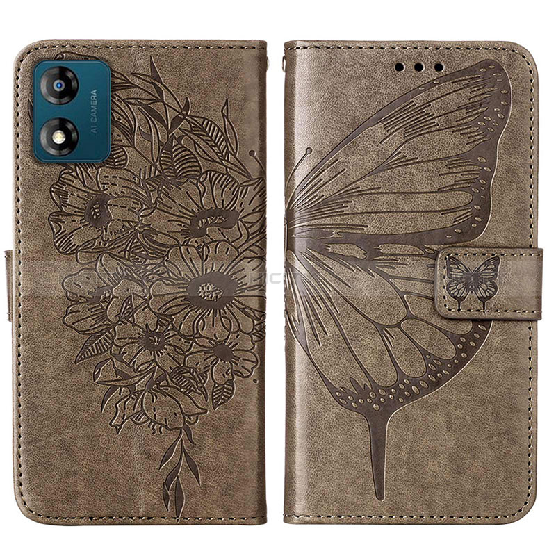 Custodia Portafoglio In Pelle Farfalla Cover con Supporto YB1 per Motorola Moto E13 Grigio