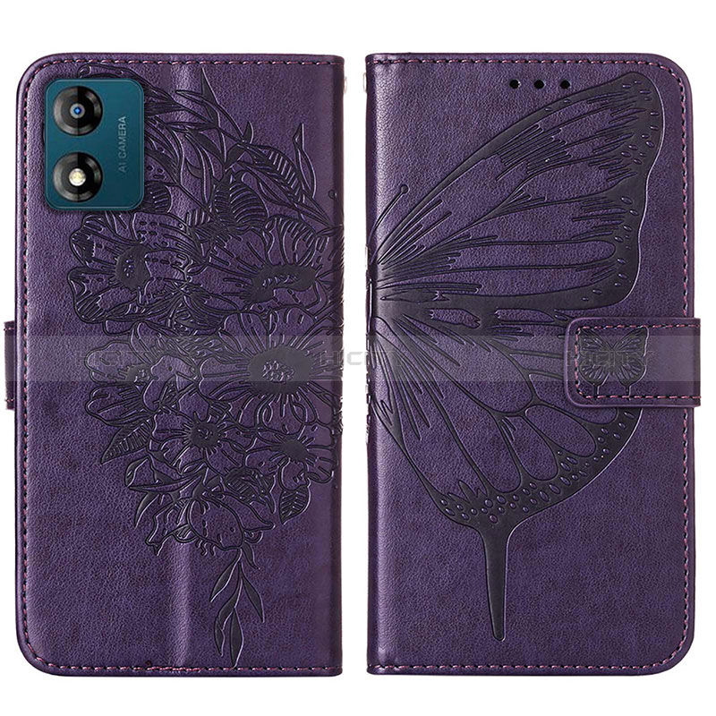 Custodia Portafoglio In Pelle Farfalla Cover con Supporto YB1 per Motorola Moto E13 Viola