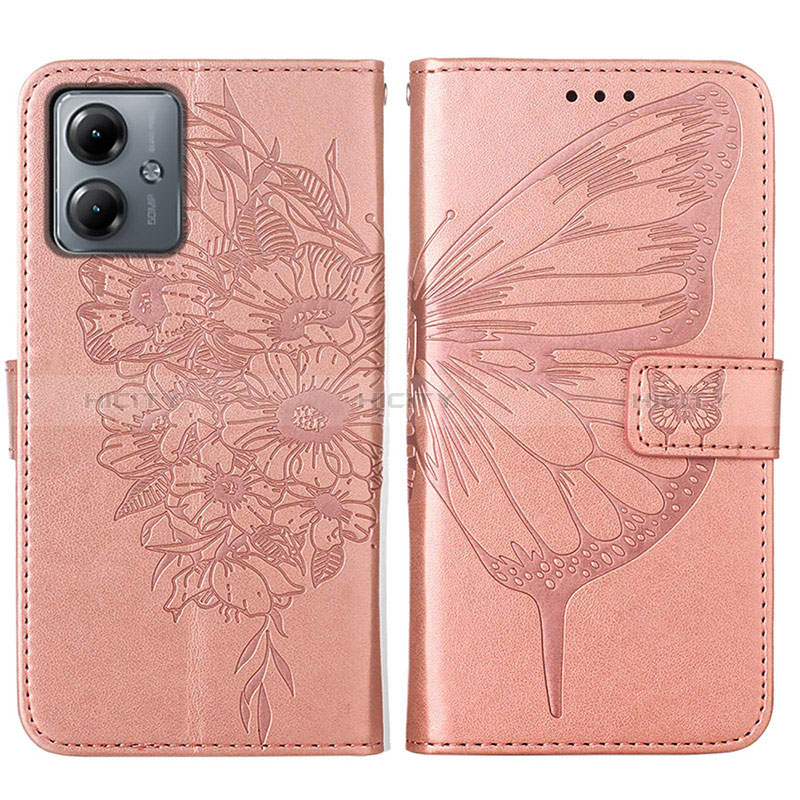 Custodia Portafoglio In Pelle Farfalla Cover con Supporto YB1 per Motorola Moto G14 Oro Rosa