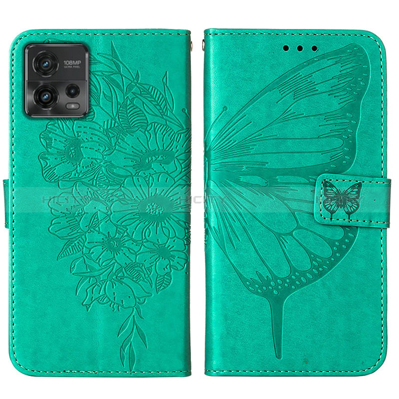 Custodia Portafoglio In Pelle Farfalla Cover con Supporto YB1 per Motorola Moto G72 Verde