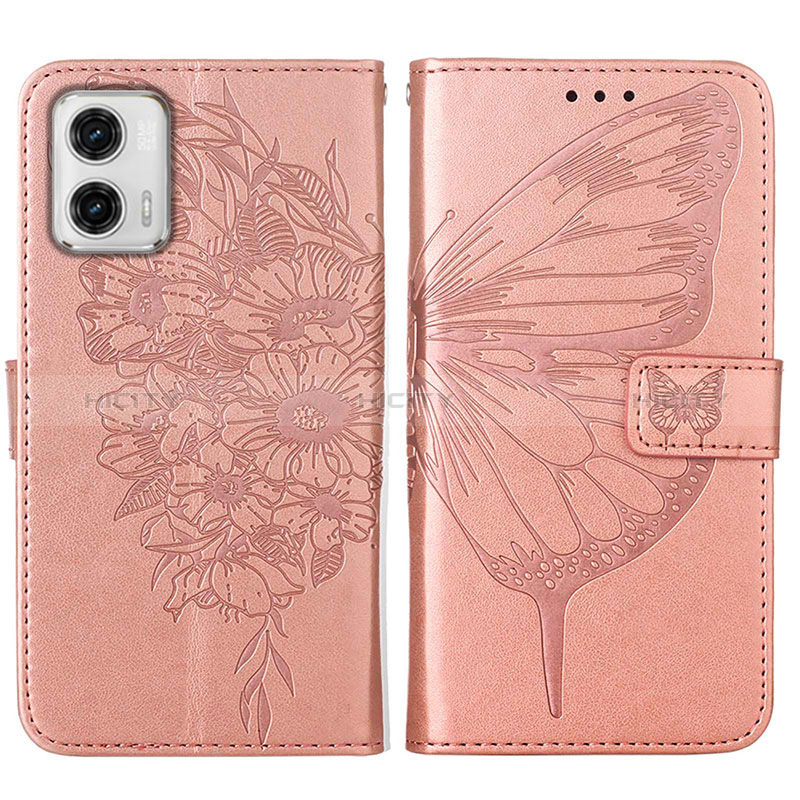 Custodia Portafoglio In Pelle Farfalla Cover con Supporto YB1 per Motorola Moto G73 5G Oro Rosa