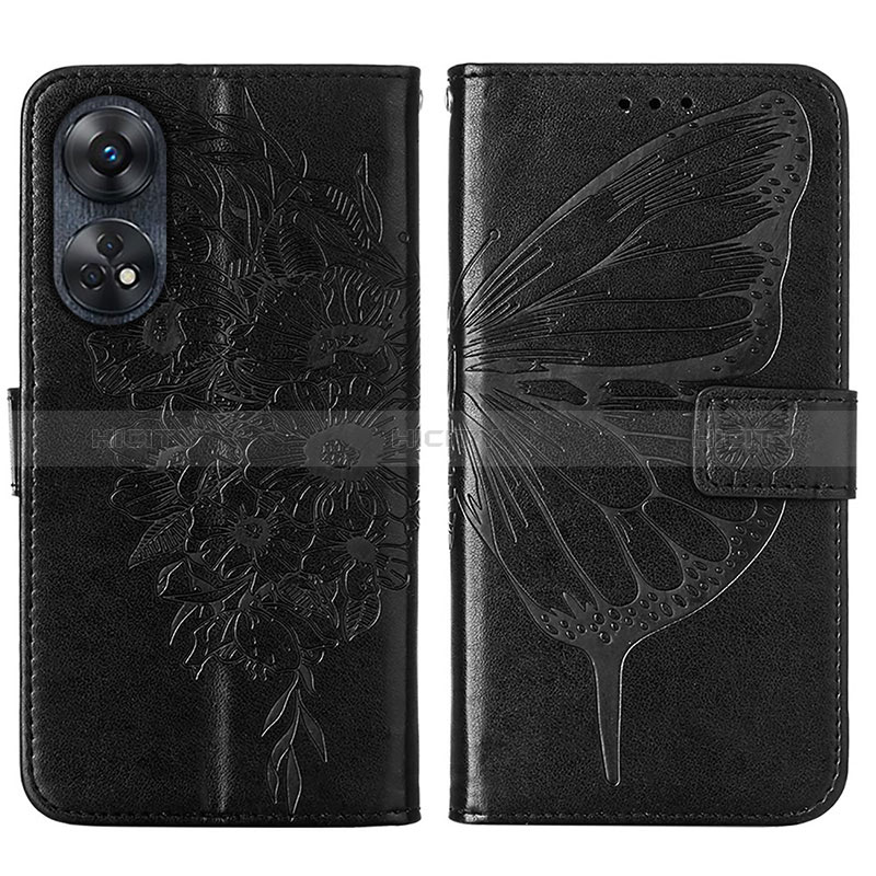 Custodia Portafoglio In Pelle Farfalla Cover con Supporto YB1 per Oppo Reno8 T 4G Nero