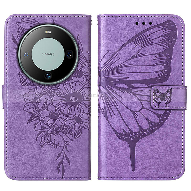 Custodia Portafoglio In Pelle Farfalla Cover con Supporto YB2 per Huawei Mate 60 Pro+ Plus Lavanda