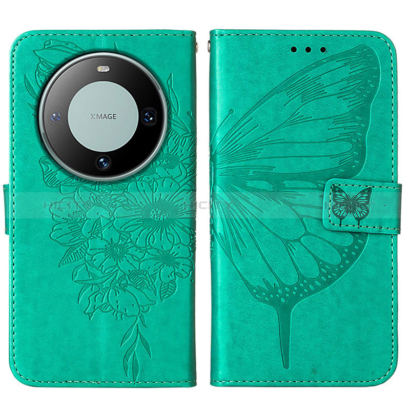 Custodia Portafoglio In Pelle Farfalla Cover con Supporto YB2 per Huawei Mate 60 Pro+ Plus Verde