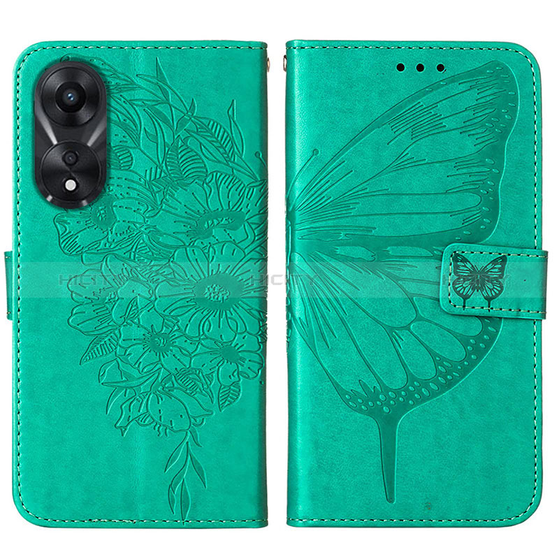 Custodia Portafoglio In Pelle Farfalla Cover con Supporto YB2 per Oppo A78 5G Verde