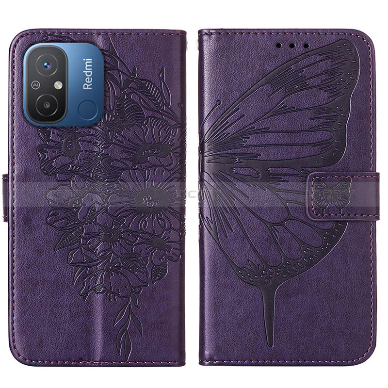 Custodia Portafoglio In Pelle Farfalla Cover con Supporto YB2 per Xiaomi Poco C55 Viola