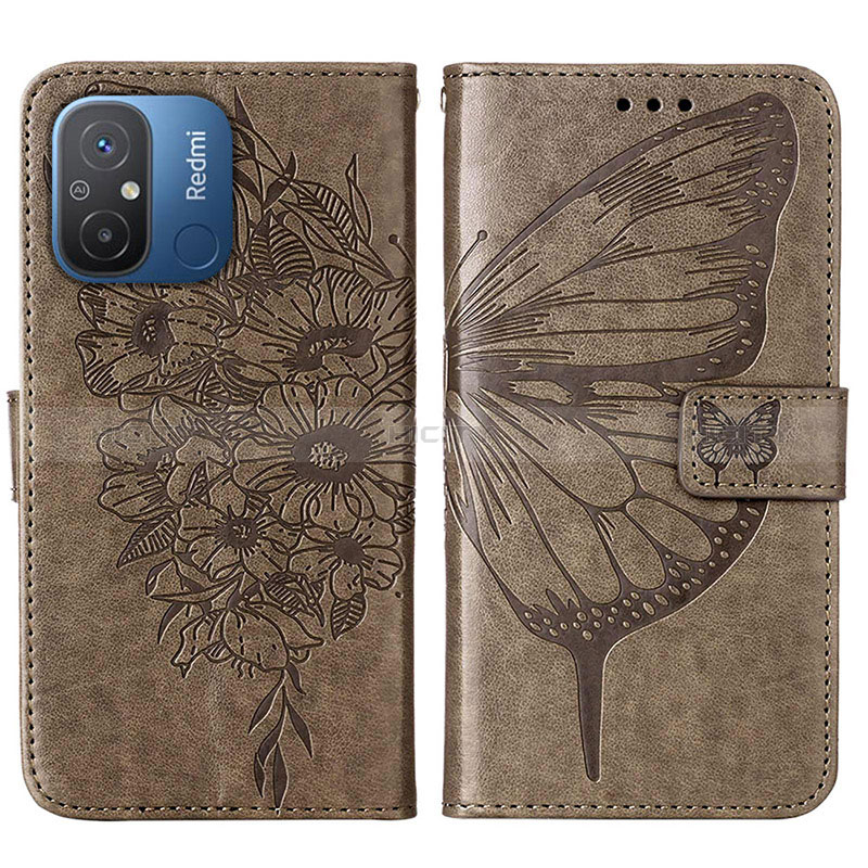 Custodia Portafoglio In Pelle Farfalla Cover con Supporto YB2 per Xiaomi Redmi 12C 4G Grigio