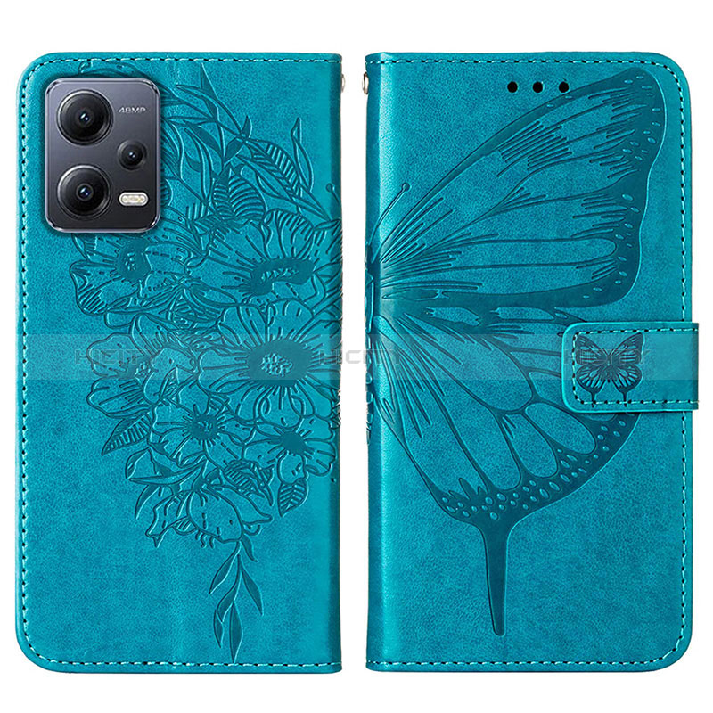 Custodia Portafoglio In Pelle Farfalla Cover con Supporto YB2 per Xiaomi Redmi Note 12 5G Blu