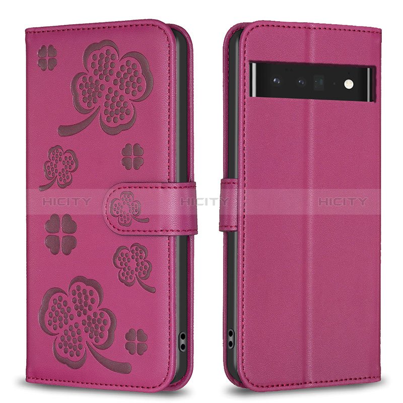 Custodia Portafoglio In Pelle Fiori Cover con Supporto BF1 per Google Pixel 7 Pro 5G Rosa Caldo