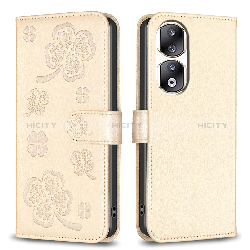 Custodia Portafoglio In Pelle Fiori Cover con Supporto BF1 per Huawei Honor 90 Pro 5G Oro