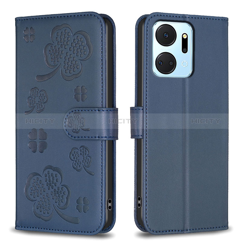 Custodia Portafoglio In Pelle Fiori Cover con Supporto BF1 per Huawei Honor X7a Blu