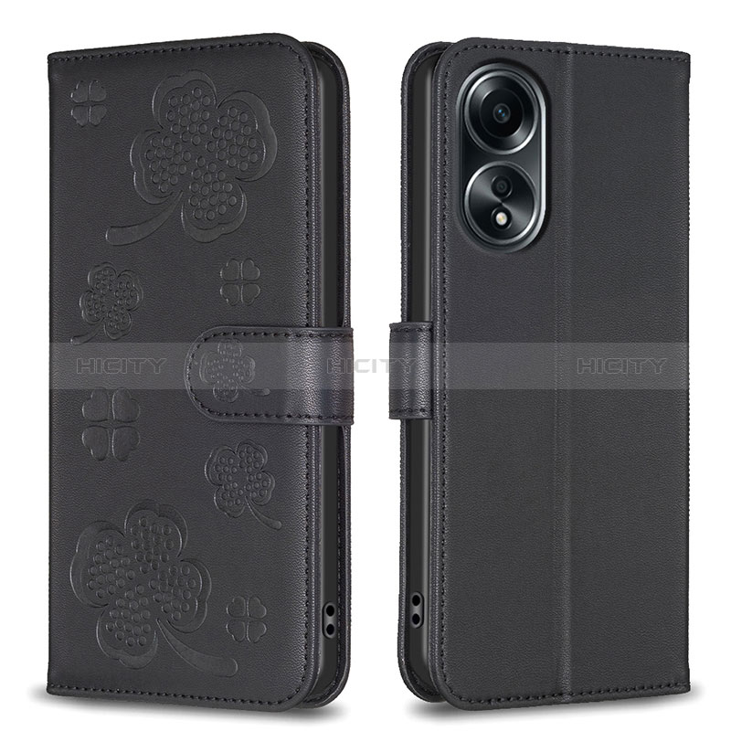 Custodia Portafoglio In Pelle Fiori Cover con Supporto BF1 per Oppo A18 Nero