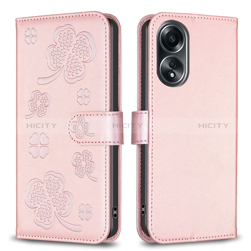 Custodia Portafoglio In Pelle Fiori Cover con Supporto BF1 per Oppo A38 Oro Rosa