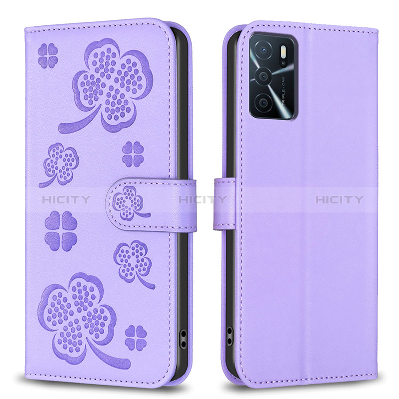 Custodia Portafoglio In Pelle Fiori Cover con Supporto BF1 per Oppo A54s Viola