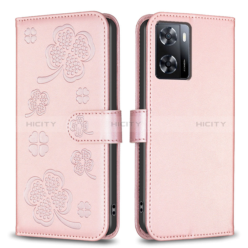 Custodia Portafoglio In Pelle Fiori Cover con Supporto BF1 per Oppo A57 4G Oro Rosa