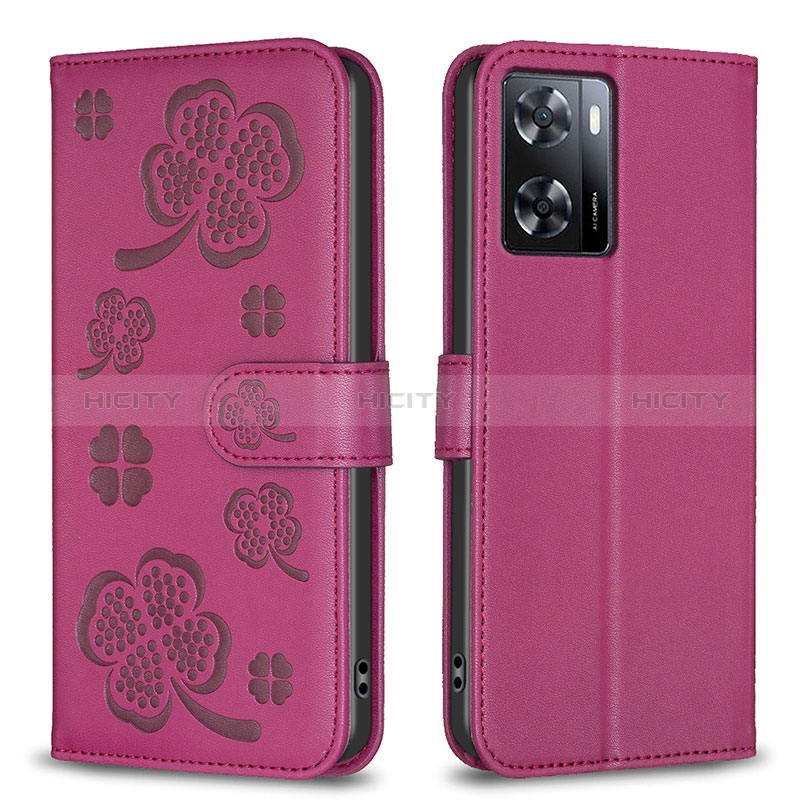 Custodia Portafoglio In Pelle Fiori Cover con Supporto BF1 per Oppo A57 4G Rosa Caldo