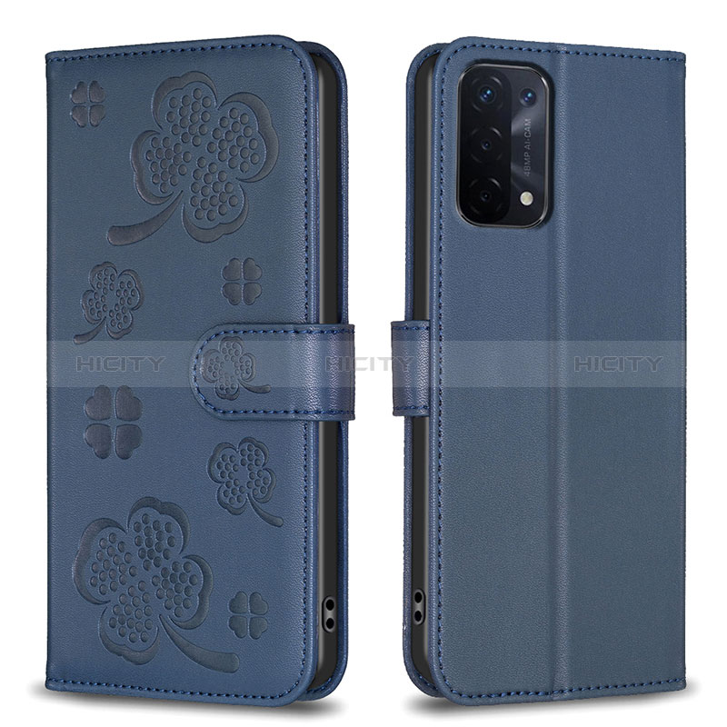 Custodia Portafoglio In Pelle Fiori Cover con Supporto BF1 per Oppo A93 5G Blu