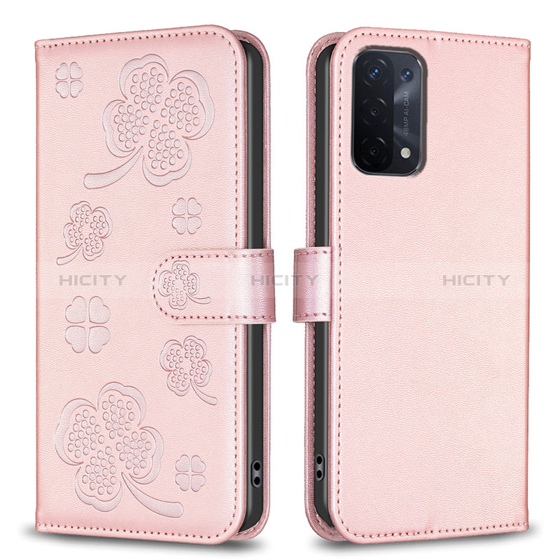 Custodia Portafoglio In Pelle Fiori Cover con Supporto BF1 per Oppo A93 5G Oro Rosa