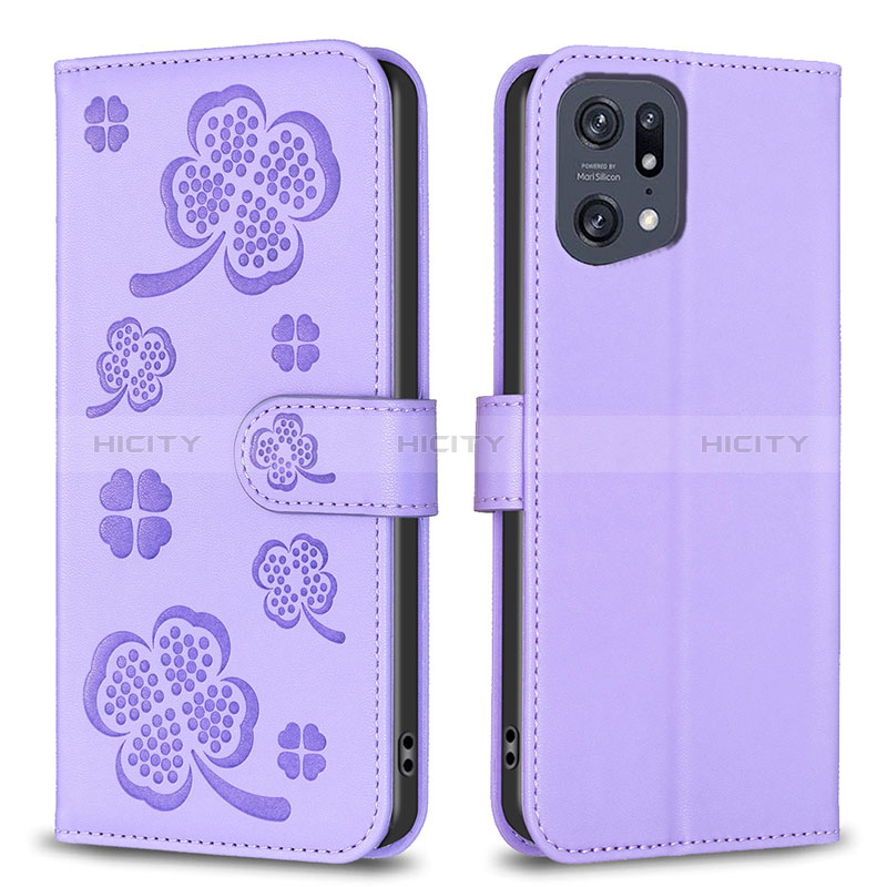 Custodia Portafoglio In Pelle Fiori Cover con Supporto BF1 per Oppo Find X5 Pro 5G Viola