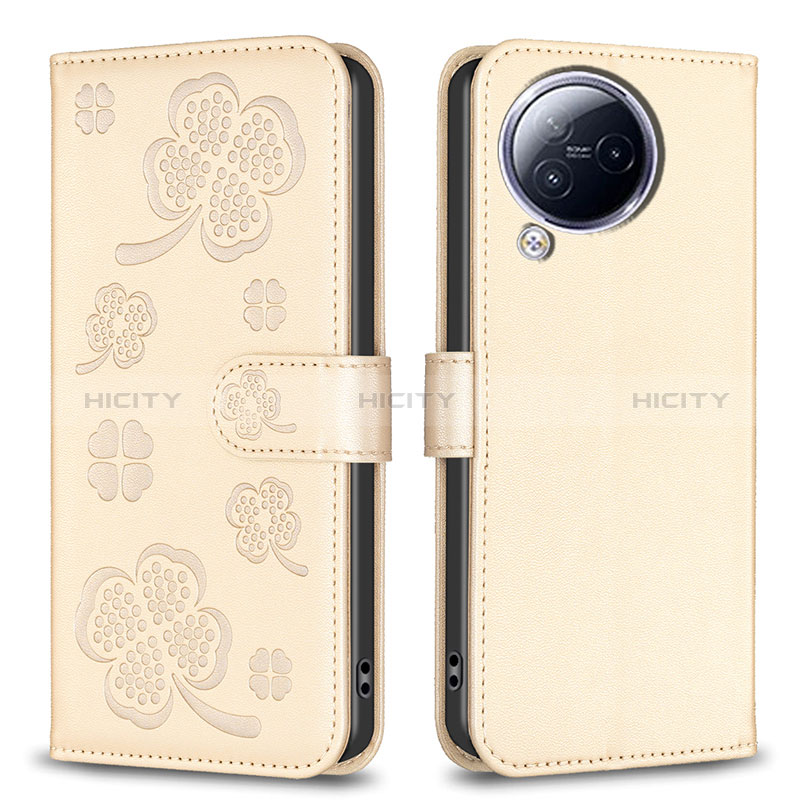 Custodia Portafoglio In Pelle Fiori Cover con Supporto BF1 per Xiaomi Civi 3 5G Oro