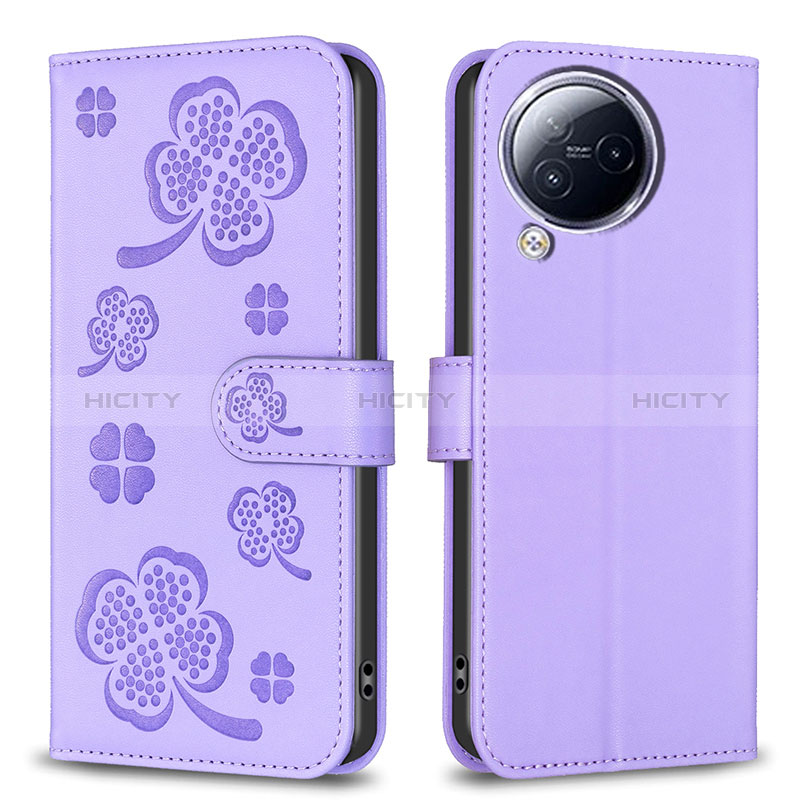 Custodia Portafoglio In Pelle Fiori Cover con Supporto BF1 per Xiaomi Civi 3 5G Viola