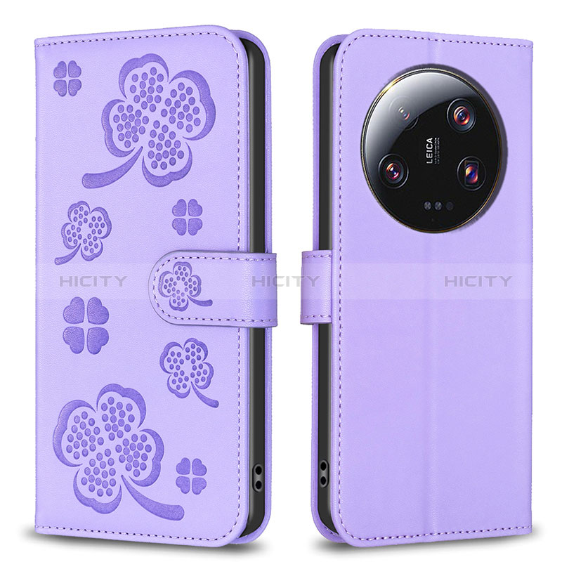 Custodia Portafoglio In Pelle Fiori Cover con Supporto BF1 per Xiaomi Mi 13 Ultra 5G Viola