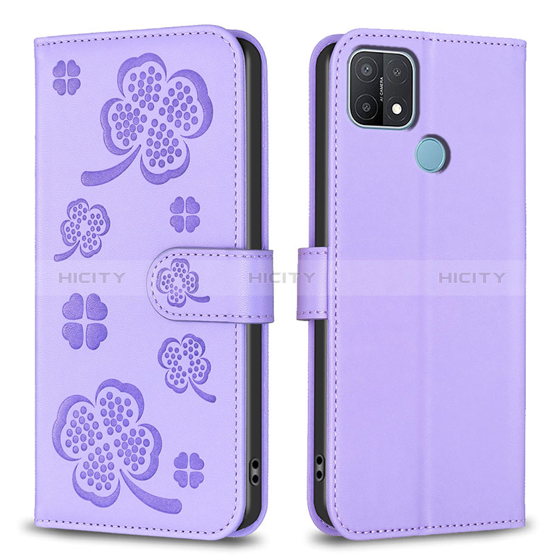 Custodia Portafoglio In Pelle Fiori Cover con Supporto BF2 per Oppo A15 Viola