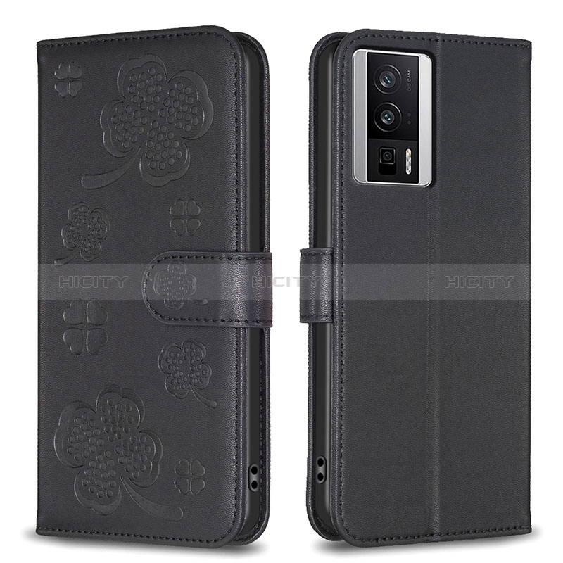 Custodia Portafoglio In Pelle Fiori Cover con Supporto BF2 per Xiaomi Redmi K60 5G Nero