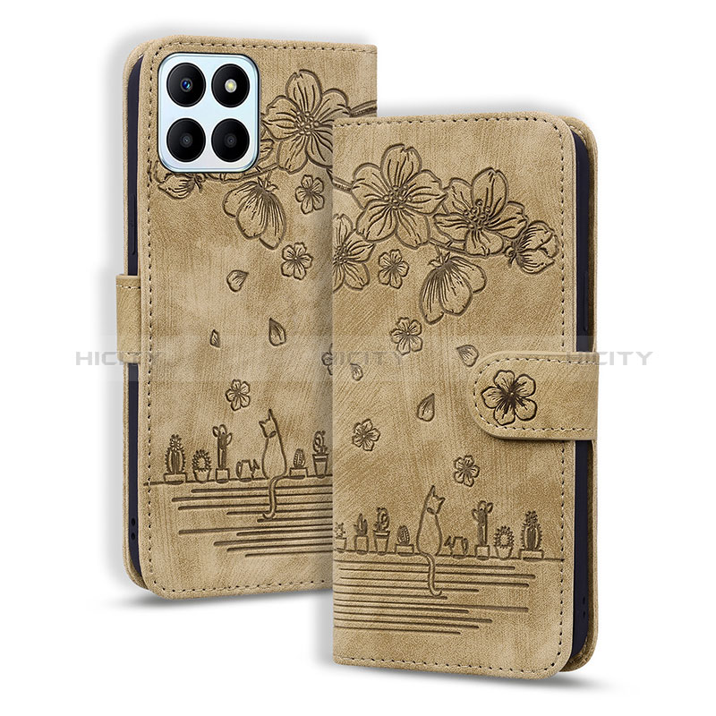 Custodia Portafoglio In Pelle Fiori Cover con Supporto HF2 per Huawei Honor X6a