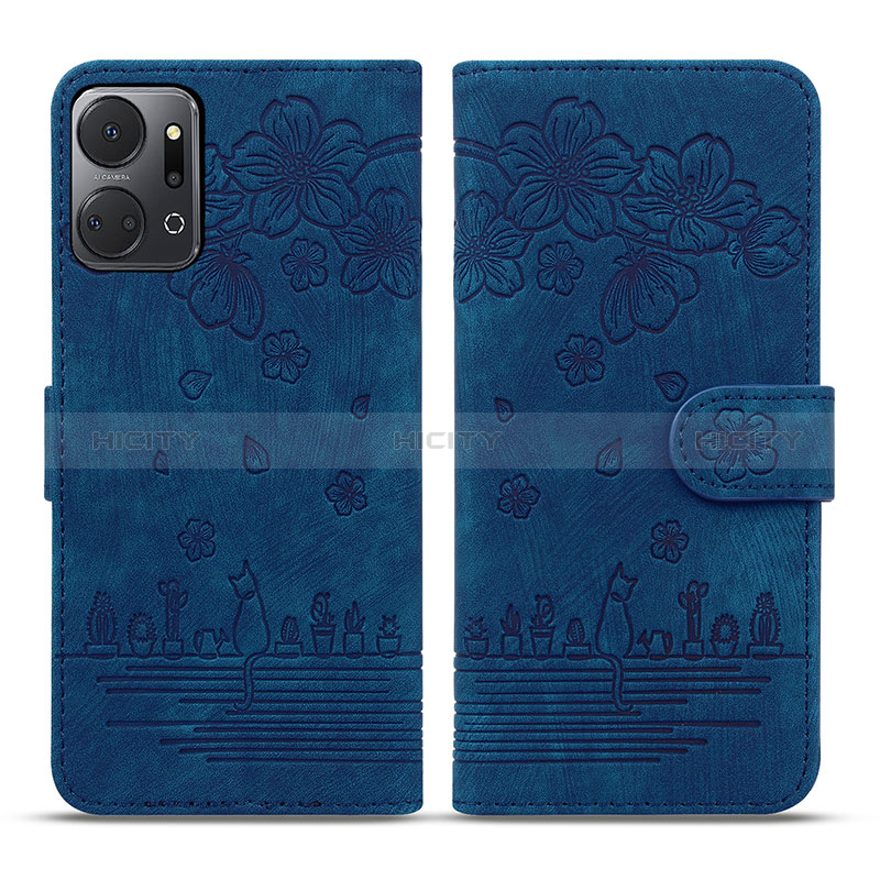 Custodia Portafoglio In Pelle Fiori Cover con Supporto HF2 per Huawei Honor X7a Blu