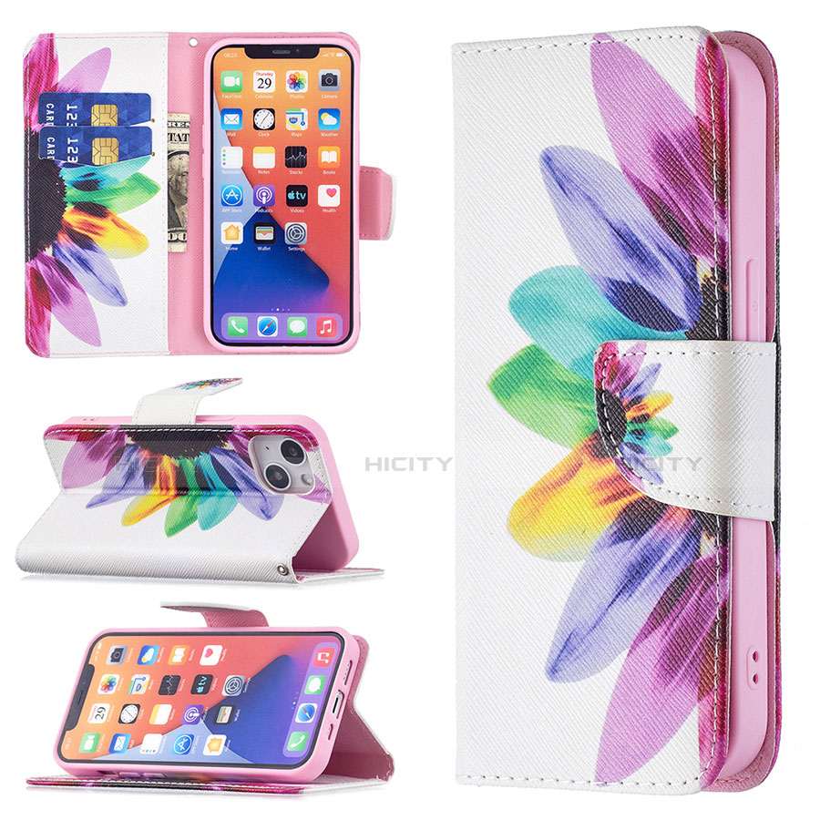 Custodia Portafoglio In Pelle Fiori Cover con Supporto L01 per Apple iPhone 13 Colorato