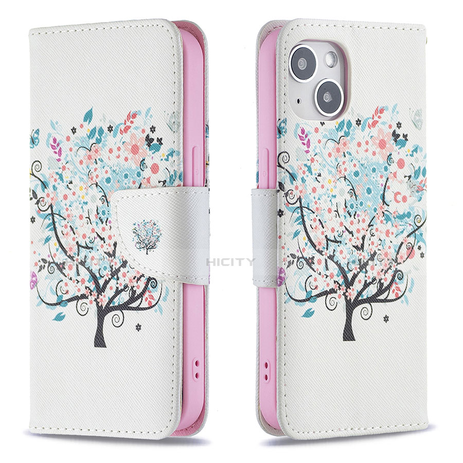 Custodia Portafoglio In Pelle Fiori Cover con Supporto L01 per Apple iPhone 14 Multicolore