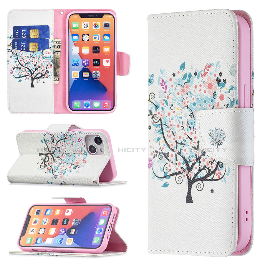 Custodia Portafoglio In Pelle Fiori Cover con Supporto L01 per Apple iPhone 14 Multicolore