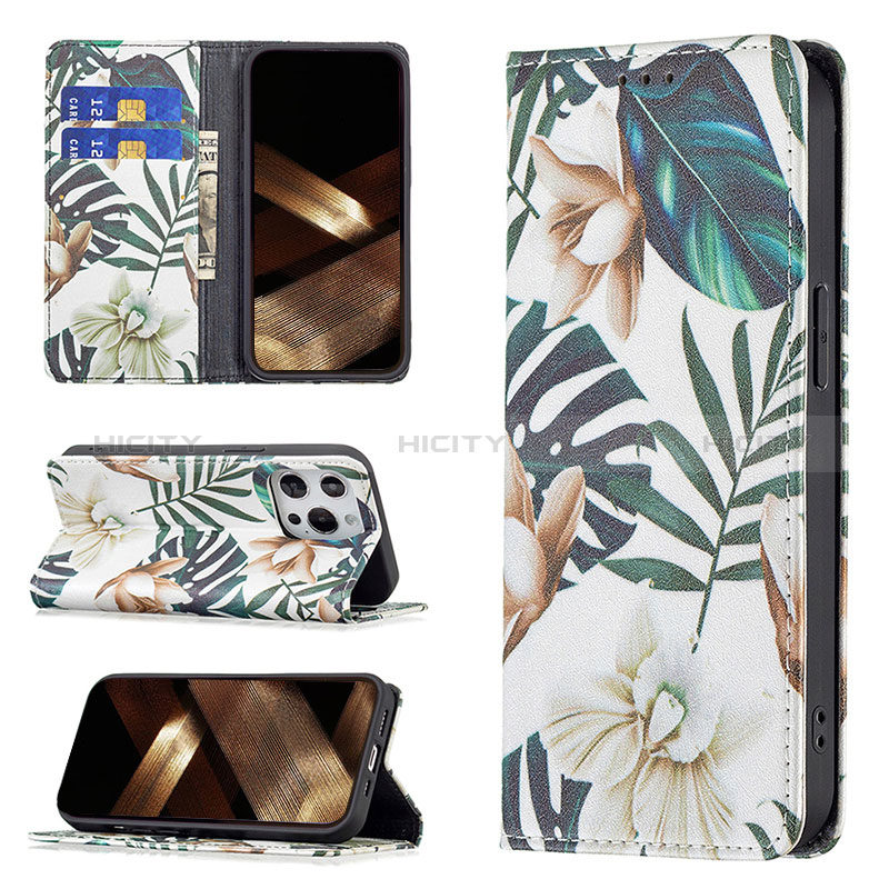 Custodia Portafoglio In Pelle Fiori Cover con Supporto L01 per Apple iPhone 14 Pro Multicolore