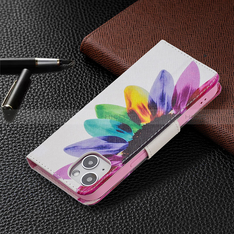 Custodia Portafoglio In Pelle Fiori Cover con Supporto L01 per Apple iPhone 15 Colorato