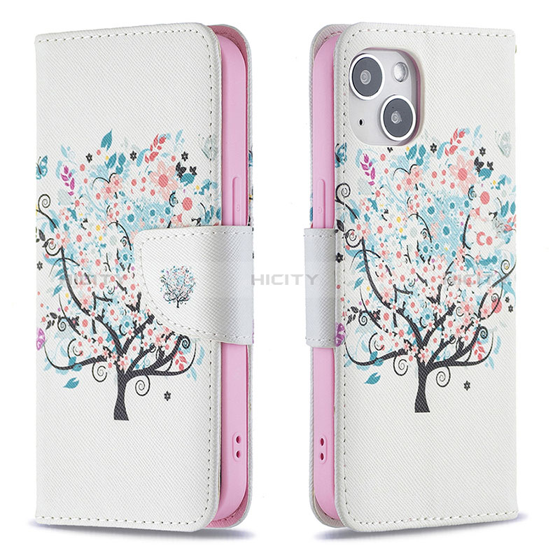 Custodia Portafoglio In Pelle Fiori Cover con Supporto L01 per Apple iPhone 15 Plus Multicolore