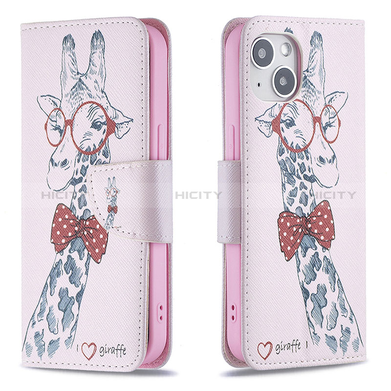 Custodia Portafoglio In Pelle Fiori Cover con Supporto L01 per Apple iPhone 15 Plus Rosa